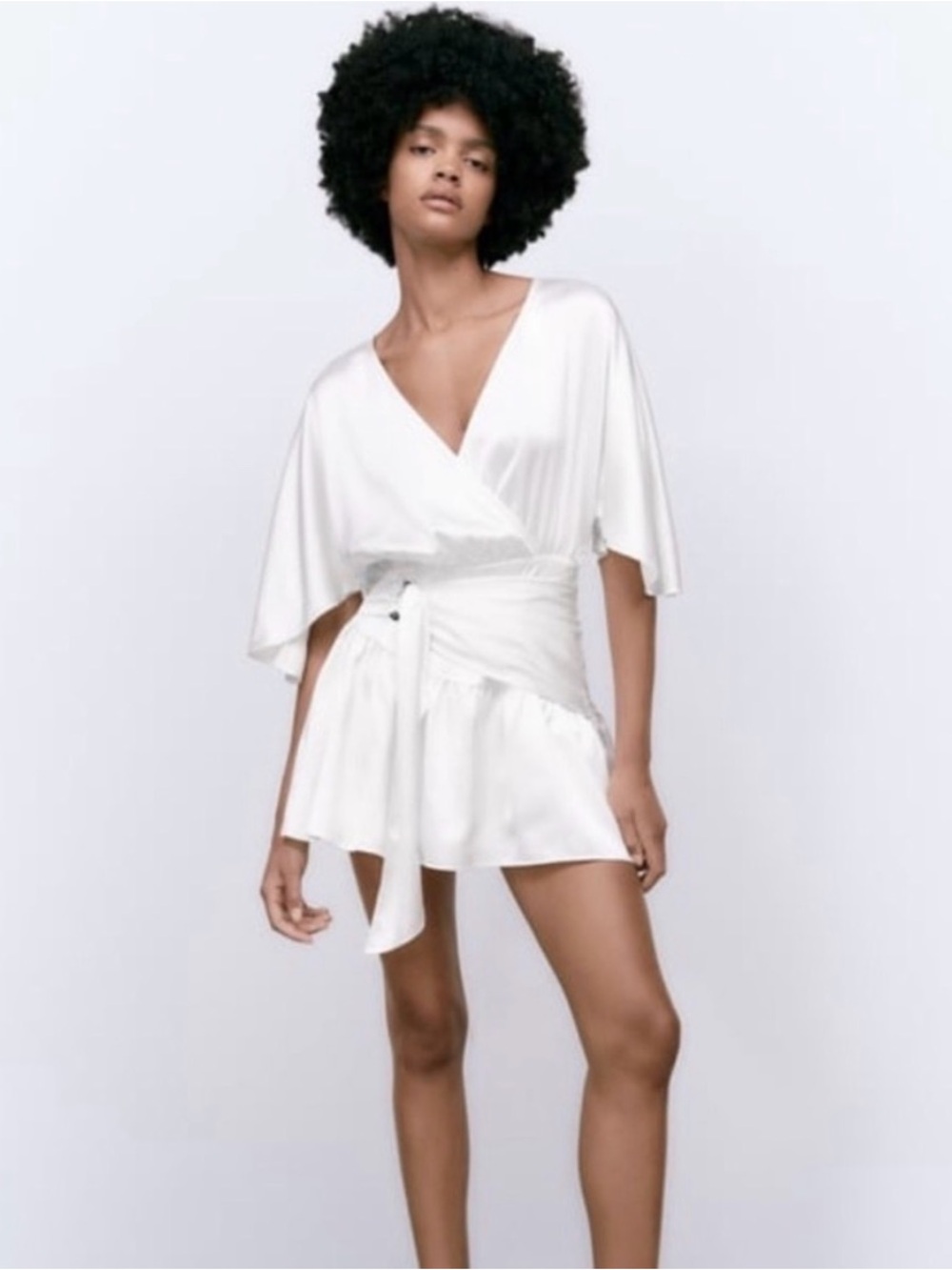 ZARA Ivory Satin Wrap Mini Romper